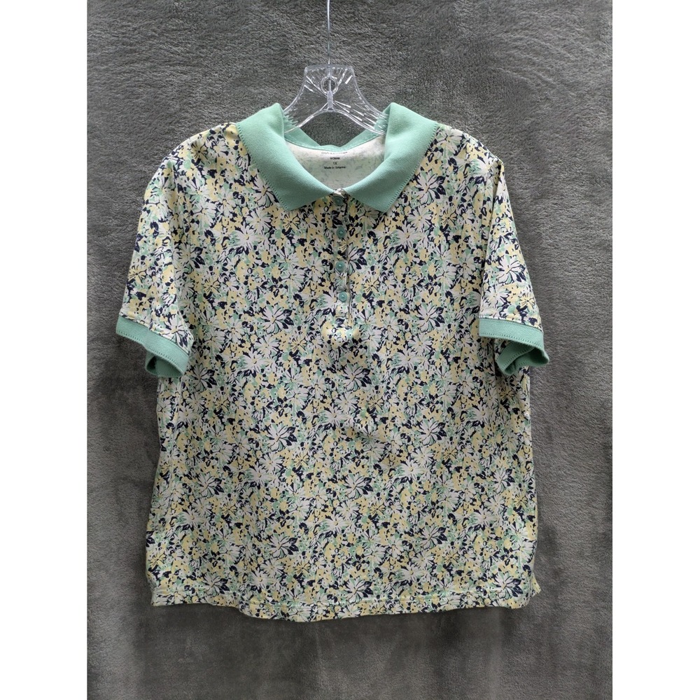 Women Polo Shirt Plus 1X Ditsy‎ Floral Cotton Golf Cottagecore Grandmacore Top